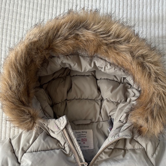Zara Baby Gray Puffer Jacket with Faux Fur Trim Hood - Picture 13 of 14